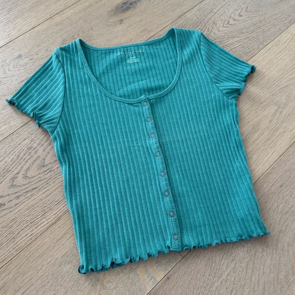 American Eagle Outfitters Tops - American Eagle Outfitters Teal Ribbed Crop Top Small